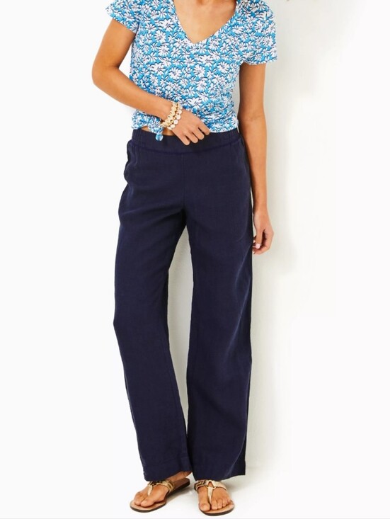 Lilly Pulitzer Pants - Lily Pulitzer Wide-Leg Navy Linen Pants Size 14